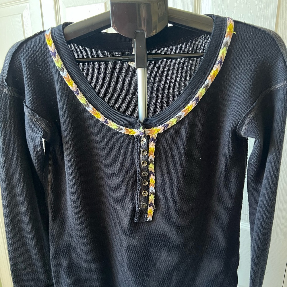 We The Free Black Top with Floral Embroidery. Sexy Boho Sheik Style